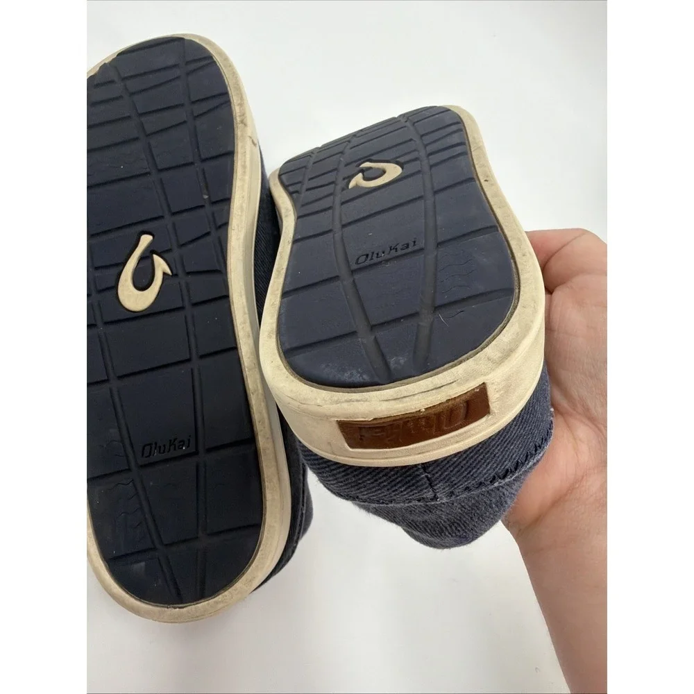 OluKai Kahu Men 8.5 Navy Blue Fabric Slip On Boat Shoes/Loafers/Sneakers